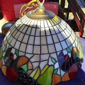 Hanging Vintage Stained Glass Lamp